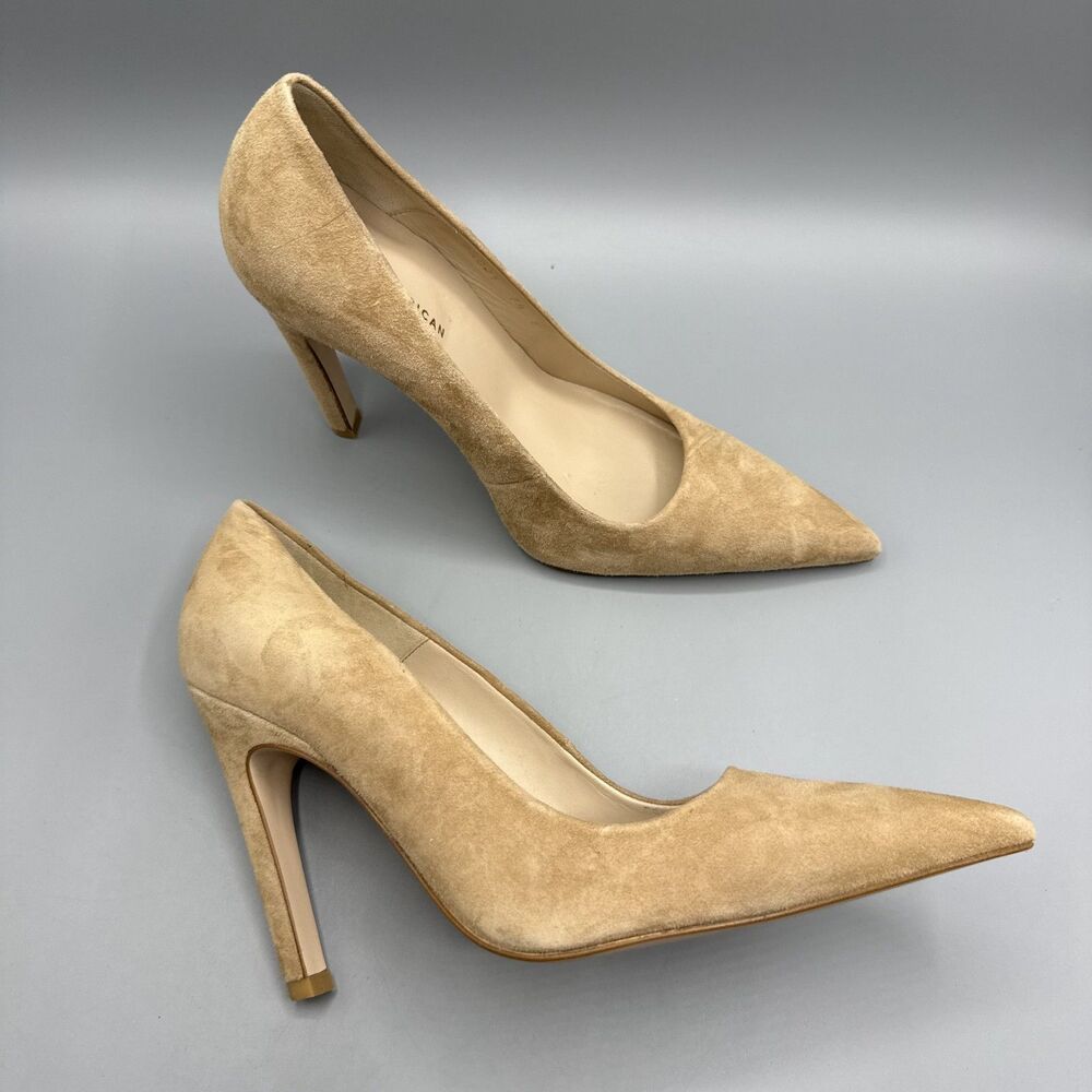 Good American Icon Pumps Tan Suede Pointed Toe Stiletto Heels Size 7.5 E
